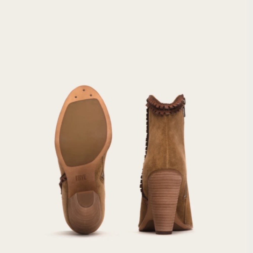 Frye Genuine Suede Heeled Western Boho Short Boots - Picture 5 of 9